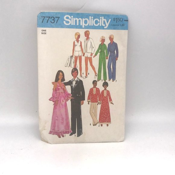 Vintage Craft Sewing PATTERN Simplicity 7737, Wardrobe for 11.5in and 12in Dolls - Picture 1 of 2